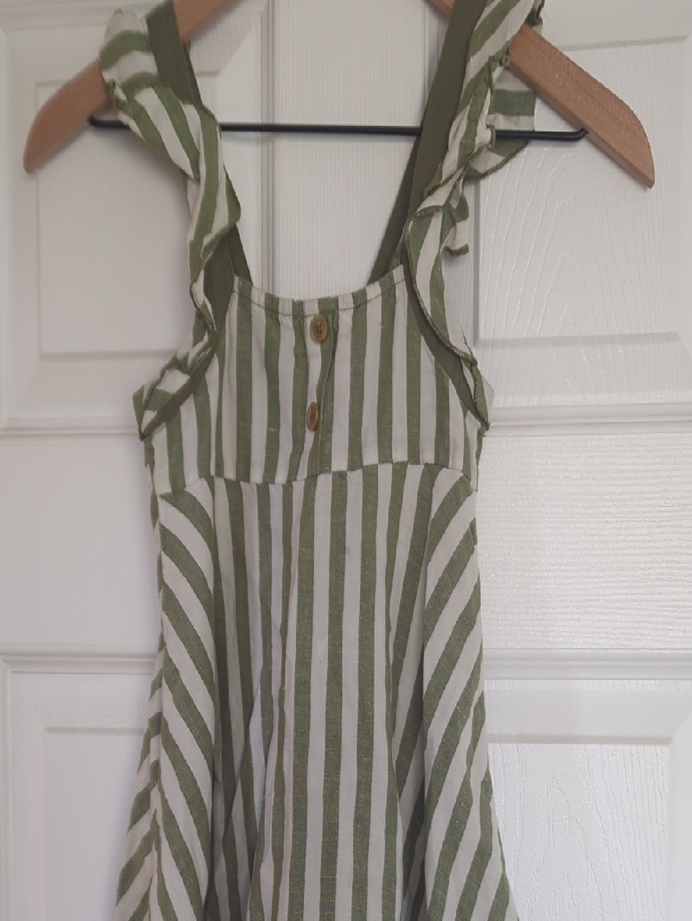 Green and White Striped Sundress with Ruffle Straps